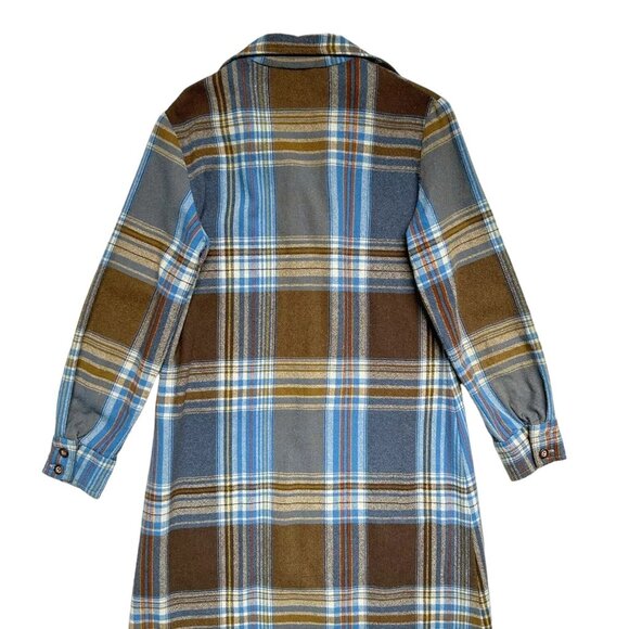 Plaid Midi shirt Dress / jacket in Blue and Brown - Picture 6 of 9